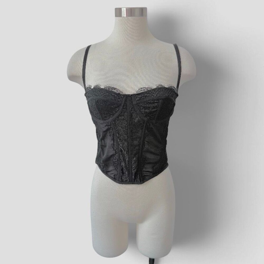 Dealmore Black Lace Bustier Tank Top Cropped Medium Boning